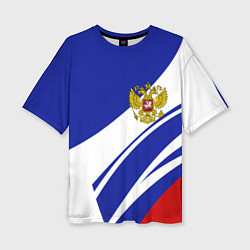Футболка оверсайз женская Герб России на абстрактных полосах, цвет: 3D-принт