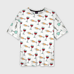 Женская футболка оверсайз Фокус с с исчезновением рыбы и вина