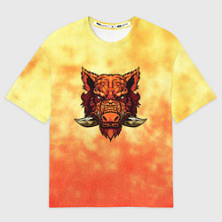 Футболка оверсайз женская Огненный дикий кабан на фоне пламени, цвет: 3D-принт