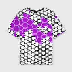 Женская футболка оверсайз Фиолетовая энерго-броня из шестиугольников