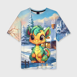 Женская футболка оверсайз Крошечный дракон зимы 2024