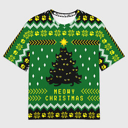Футболка оверсайз женская Новогодняя елка из черных котов, цвет: 3D-принт