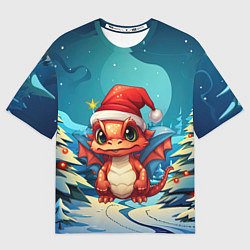 Футболка оверсайз женская Маленький новогодний милый дракошка 2024, цвет: 3D-принт