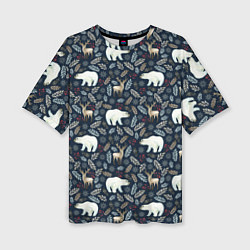 Женская футболка оверсайз Акварельные медведи и олени