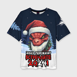 Женская футболка оверсайз Красный злой дракон 2024