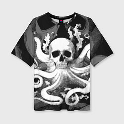 Женская футболка оверсайз Череп осьминог с водорослями и пузырями