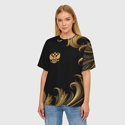 Футболка оверсайз женская Герб России и золотистый узор, цвет: 3D-принт — фото 2