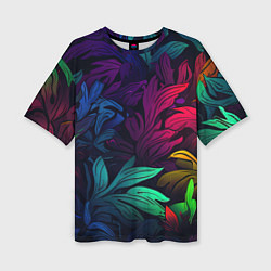 Женская футболка оверсайз Яркие абстрактные листья