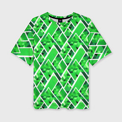 Женская футболка оверсайз Зелёные треугольники и белые полосы