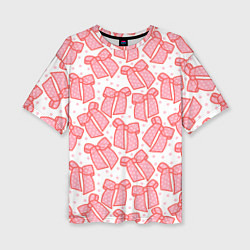Женская футболка оверсайз Узор с розовыми бантами в горошек