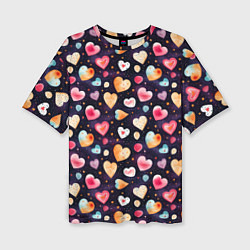 Женская футболка оверсайз Паттерн с сердечками на Валентинов день