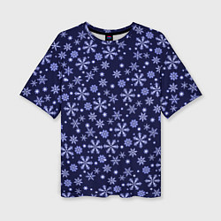 Женская футболка оверсайз Снежный новогодний паттерн сине-фиолетовый