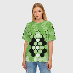 Футболка оверсайз женская Зелёная кибер броня hexagons, цвет: 3D-принт — фото 2
