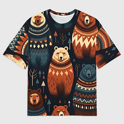 Футболка оверсайз женская Медведи индейцы, цвет: 3D-принт