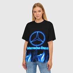 Футболка оверсайз женская Mercedes-benz blue neon, цвет: 3D-принт — фото 2