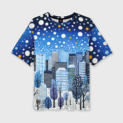Женская футболка оверсайз Новогодний синий ночной город