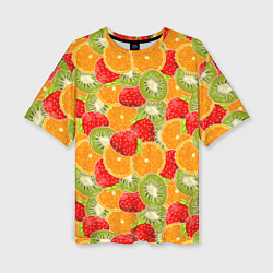 Женская футболка оверсайз Сочные фрукты и ягоды