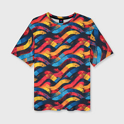 Женская футболка оверсайз Разноцветные полосы волны