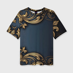 Женская футболка оверсайз Лепнина объемные золотые узоры на ткани