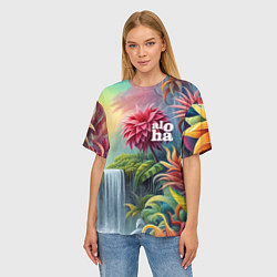 Футболка оверсайз женская Гавайские тропические цветы - алоха, цвет: 3D-принт — фото 2