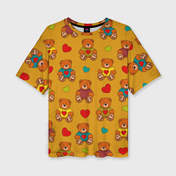 Женская футболка оверсайз Игрушечные мишки и разноцветные сердца