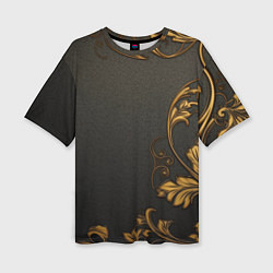 Женская футболка оверсайз Объемные золотые узоры на черной ткани лепнина