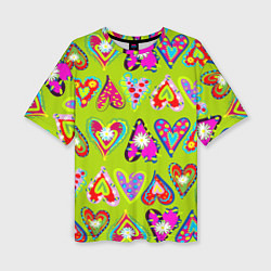 Женская футболка оверсайз Разноцветные сердца в мексиканском стиле