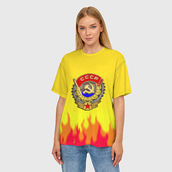 Футболка оверсайз женская СССР огонь герб, цвет: 3D-принт — фото 2