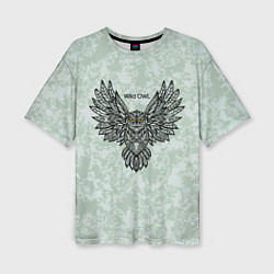 Женская футболка оверсайз Полёт совы серо-зелёный