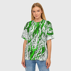 Футболка оверсайз женская Белый и зелёный узор, цвет: 3D-принт — фото 2