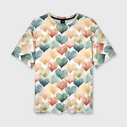 Женская футболка оверсайз Разноцветные нарисованные сердечки