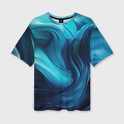 Женская футболка оверсайз Синяя абстракция в виде волн