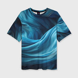 Женская футболка оверсайз Синяя абстрактная волнистая ткань