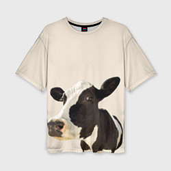 Футболка оверсайз женская Корова на бежевом фоне, цвет: 3D-принт