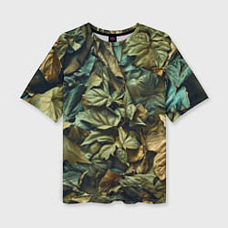 Женская футболка оверсайз Реалистичный камуфляж из листьев