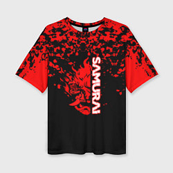 Женская футболка оверсайз Cyberpunk samurai красные краски