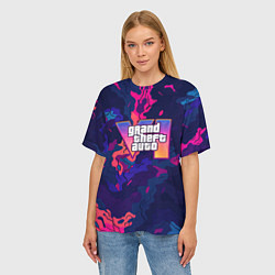 Футболка оверсайз женская GTA 6 logo яркий неоновый камуфляжный стиль, цвет: 3D-принт — фото 2