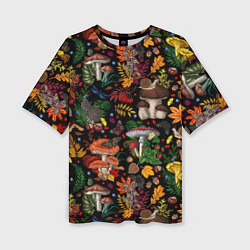 Женская футболка оверсайз Фон с лесными грибами
