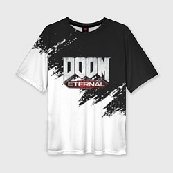 Женская футболка оверсайз Doom eternal белые краски