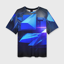 Футболка оверсайз женская Black blue background abstract, цвет: 3D-принт