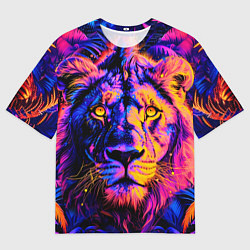 Футболка оверсайз женская Неоновый лев в джунглях, цвет: 3D-принт