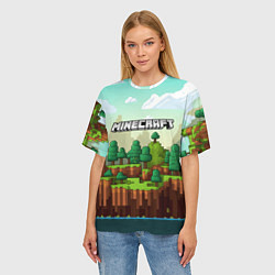 Футболка оверсайз женская Minecraft logo квадратный мир, цвет: 3D-принт — фото 2