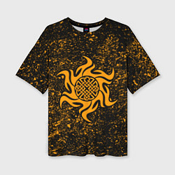 Женская футболка оверсайз Оберег воина в символике солнца
