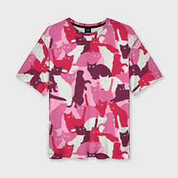 Женская футболка оверсайз Розовый кошачий камуфляж