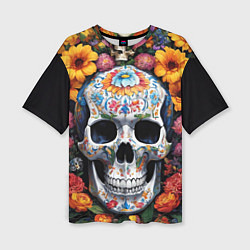 Футболка оверсайз женская Bright colors and a skull, цвет: 3D-принт