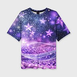 Женская футболка оверсайз Абстрактные звезды в фиолетовых искрах