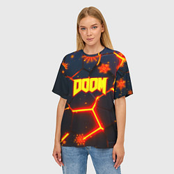 Футболка оверсайз женская Doom плиты лого в огне, цвет: 3D-принт — фото 2