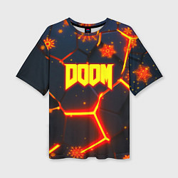 Женская футболка оверсайз Doom плиты лого в огне