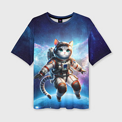 Женская футболка оверсайз Кот космонавт в космосе