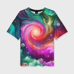 Женская футболка оверсайз Космическая неоновая фантазия - нейросеть